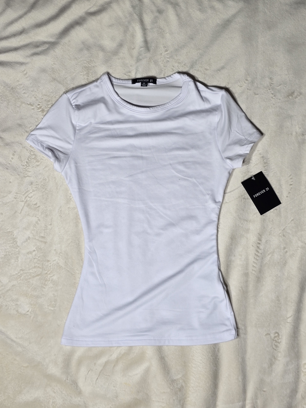 Forever 21 White Short Sleeve Slim Crew Tee